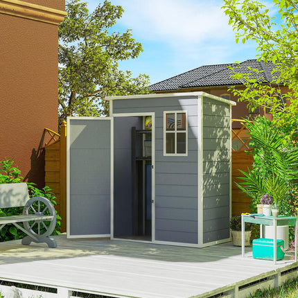 5 Foot Outdoor Storage Shed with Lockable Door and Window - Grey