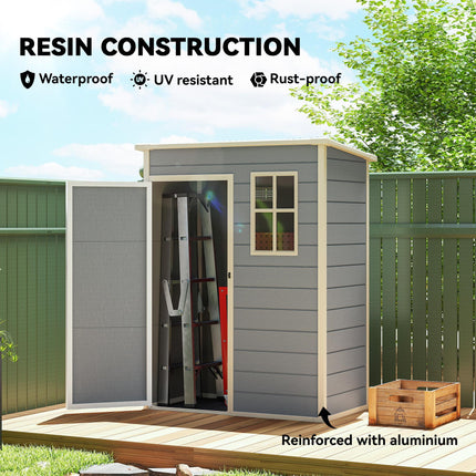 5 Foot Outdoor Storage Shed with Lockable Door and Window - Grey