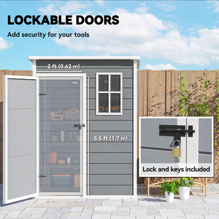 5 Foot Outdoor Storage Shed with Lockable Door and Window - Grey