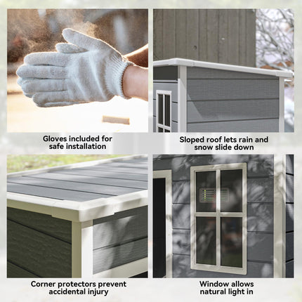 5 Foot Outdoor Storage Shed with Lockable Door and Window - Grey