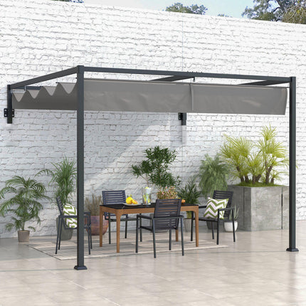 3 x 4m Metal Lean To Pergola with Retractable Roof - Grey