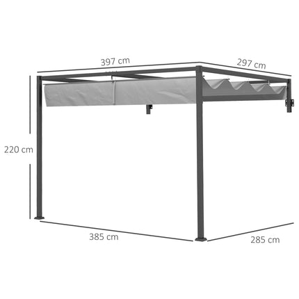 3 x 4m Metal Lean To Pergola with Retractable Roof - Grey