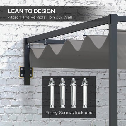 3 x 4m Metal Lean To Pergola with Retractable Roof - Grey