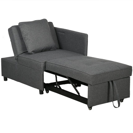 3-in-1 Convertible Chair Bed with 5-Level Adjustable Backrest and Pillows - Grey