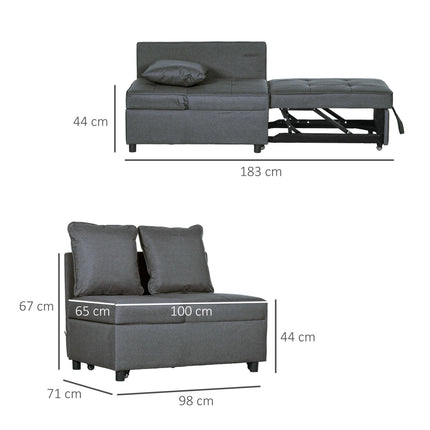 3-in-1 Convertible Chair Bed with 5-Level Adjustable Backrest and Pillows - Grey