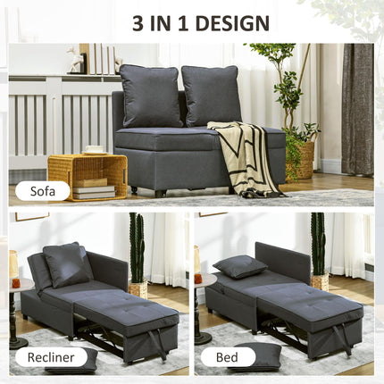 3-in-1 Convertible Chair Bed with 5-Level Adjustable Backrest and Pillows - Grey