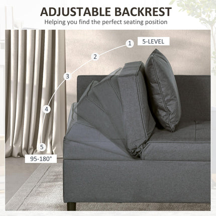 3-in-1 Convertible Chair Bed with 5-Level Adjustable Backrest and Pillows - Grey