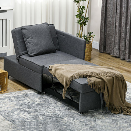 3-in-1 Convertible Chair Bed with 5-Level Adjustable Backrest and Pillows - Grey