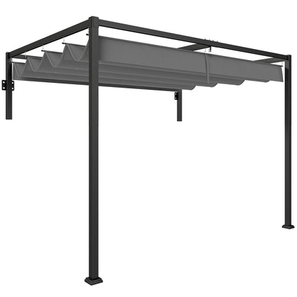 2 x 3 Metre Metal Lean To Pergola with Retractable Roof - Dark Grey
