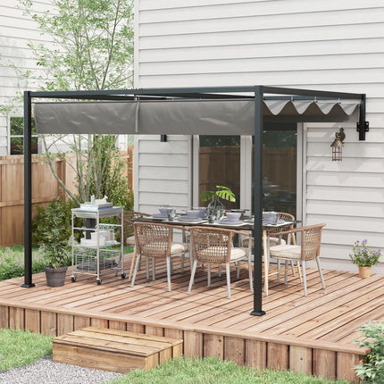 2 x 3 Metre Metal Lean To Pergola with Retractable Roof - Dark Grey