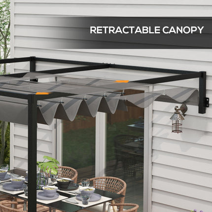 2 x 3 Metre Metal Lean To Pergola with Retractable Roof - Dark Grey