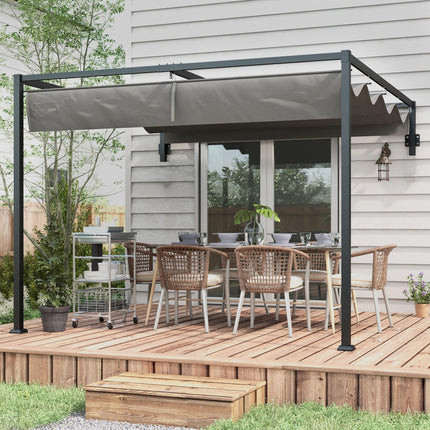 2 x 3 Metre Metal Lean To Pergola with Retractable Roof - Dark Grey