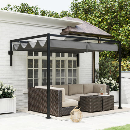 2 x 3 Metre Metal Lean To Pergola with Retractable Roof - Dark Grey