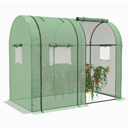 Portable 2-Room Tomato Greenhouse with Roll-Up Doors & Mesh Windows - Green