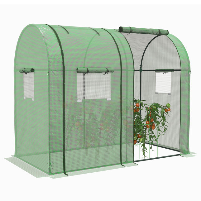 Portable 2-Room Tomato Greenhouse with Roll-Up Doors & Mesh Windows - Green