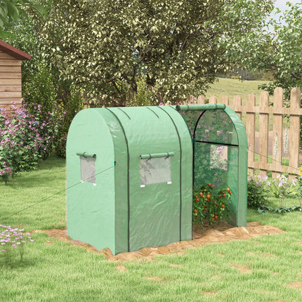 Portable 2-Room Tomato Greenhouse with Roll-Up Doors & Mesh Windows - Green