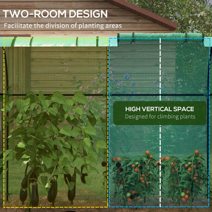 Portable 2-Room Tomato Greenhouse with Roll-Up Doors & Mesh Windows - Green