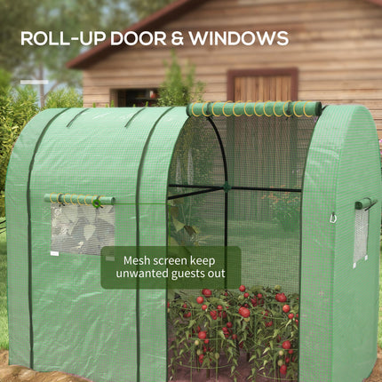 Portable 2-Room Tomato Greenhouse with Roll-Up Doors & Mesh Windows - Green