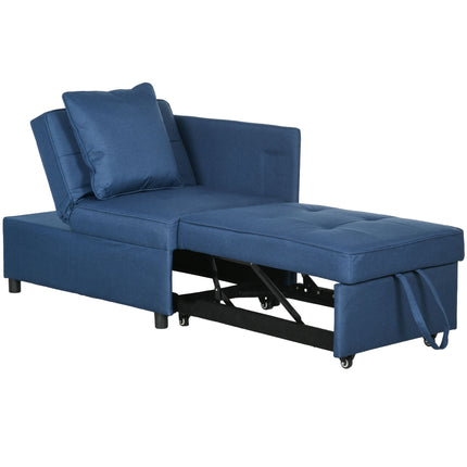 3-in-1 Convertible Chair Bed with 5-Level Adjustable Backrest and Pillows - Blue