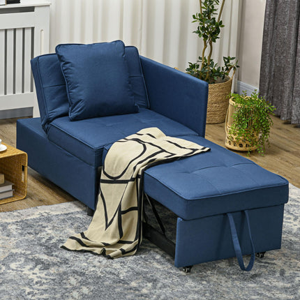 3-in-1 Convertible Chair Bed with 5-Level Adjustable Backrest and Pillows - Blue