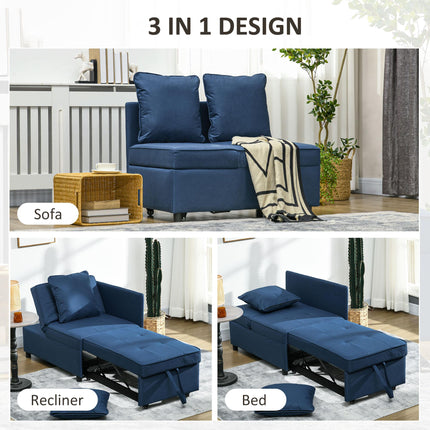 3-in-1 Convertible Chair Bed with 5-Level Adjustable Backrest and Pillows - Blue