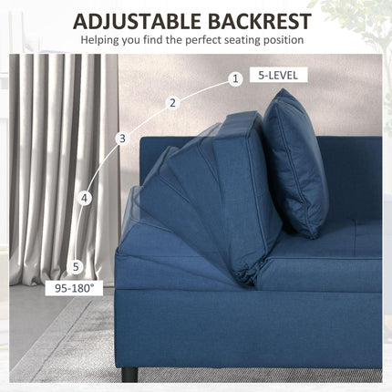 3-in-1 Convertible Chair Bed with 5-Level Adjustable Backrest and Pillows - Blue