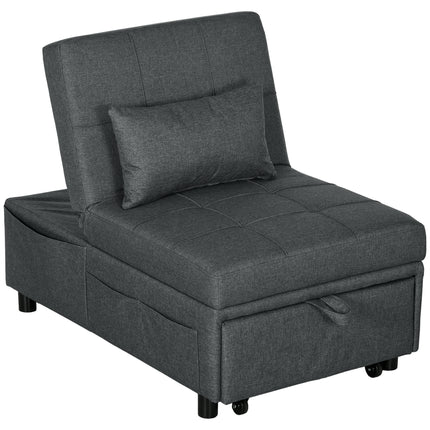 4-in-1 Convertible Chair Bed with Adjustable Recliner, Wheels & Pillow - Grey