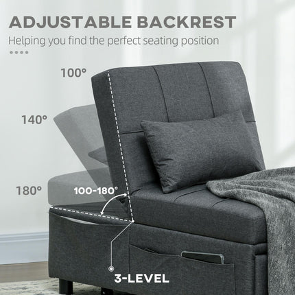 4-in-1 Convertible Chair Bed with Adjustable Recliner, Wheels & Pillow - Grey