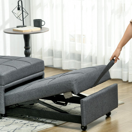 4-in-1 Convertible Chair Bed with Adjustable Recliner, Wheels & Pillow - Grey
