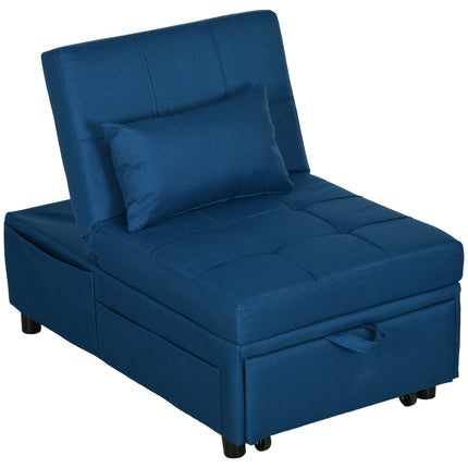 3-in-1 Convertible Sleeper Chair Bed with Adjustable Recliner, Wheels & Pillow - Blue
