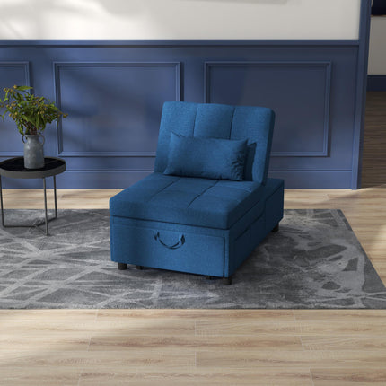3-in-1 Convertible Sleeper Chair Bed with Adjustable Recliner, Wheels & Pillow - Blue