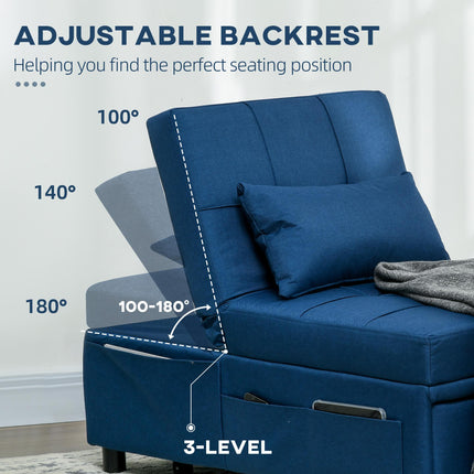 3-in-1 Convertible Sleeper Chair Bed with Adjustable Recliner, Wheels & Pillow - Blue