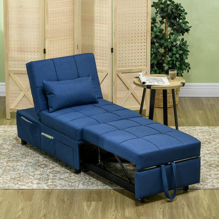 3-in-1 Convertible Sleeper Chair Bed with Adjustable Recliner, Wheels & Pillow - Blue