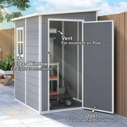 4x5ft Lockable Garden Storage Shed with Window and Ventilation - Grey