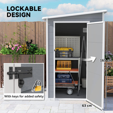 4x5ft Lockable Garden Storage Shed with Window and Ventilation - Grey