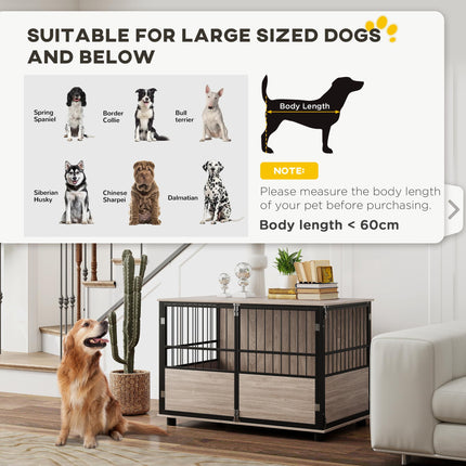 100cm Furniture Style Dog Crate with 3 Doors and Washable Cushion for Large Dogs - Walnut Wood Finish