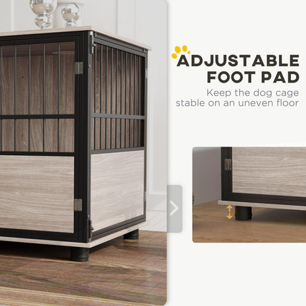 100cm Furniture Style Dog Crate with 3 Doors and Washable Cushion for Large Dogs - Walnut Wood Finish