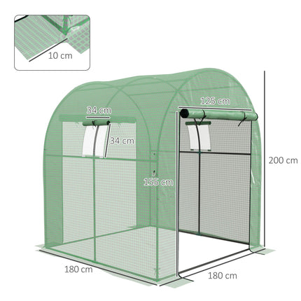 Polytunnel Walk-In Greenhouse with UV-Resistant PE Cover 180x180x200cm - Green