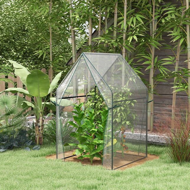 Portable Mini Greenhouse 90x90x145cm with Zipped Doors - Clear