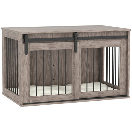 Large Dog Crate Furniture with Removable Cushion, 61H x 98L x 58W cm - Brown