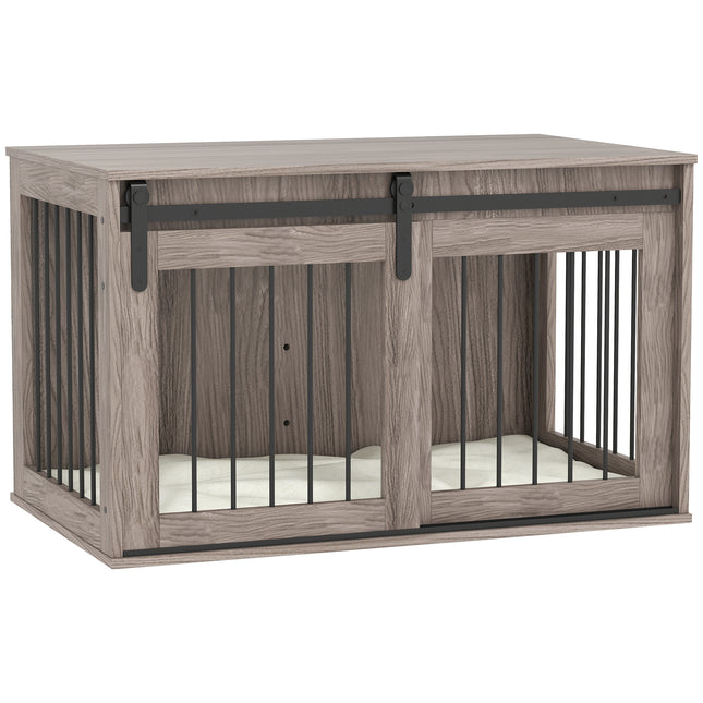Large Dog Crate Furniture with Removable Cushion, 61H x 98L x 58W cm - Brown
