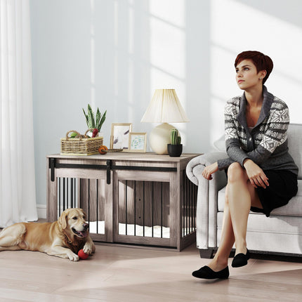Large Dog Crate Furniture with Removable Cushion, 61H x 98L x 58W cm - Brown