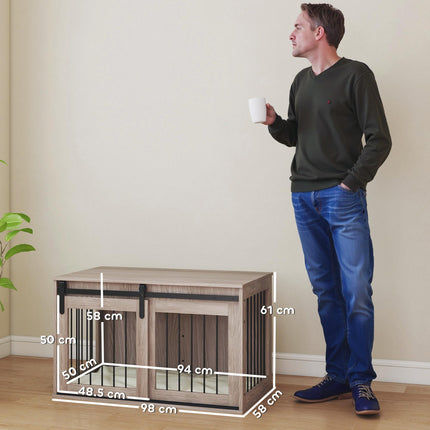 Large Dog Crate Furniture with Removable Cushion, 61H x 98L x 58W cm - Brown
