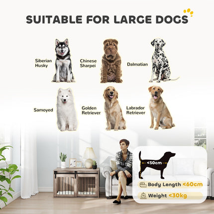 Large Dog Crate Furniture with Removable Cushion, 61H x 98L x 58W cm - Brown