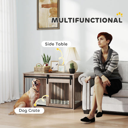 Large Dog Crate Furniture with Removable Cushion, 61H x 98L x 58W cm - Brown