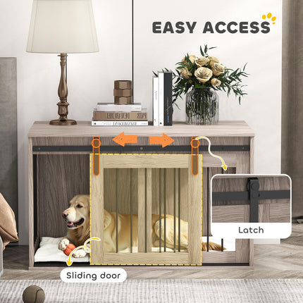 Large Dog Crate Furniture with Removable Cushion, 61H x 98L x 58W cm - Brown