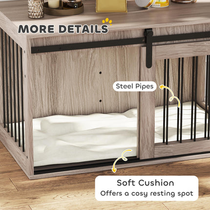 Large Dog Crate Furniture with Removable Cushion, 61H x 98L x 58W cm - Brown