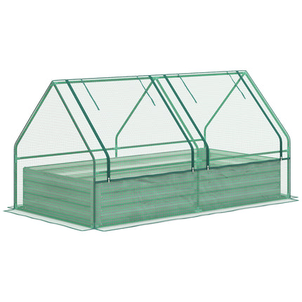 Metal Raised Garden Bed with Greenhouse Cover 185x95x92cm - Green and Dark Grey