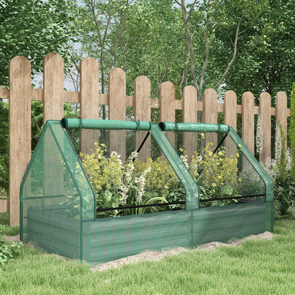 Metal Raised Garden Bed with Greenhouse Cover 185x95x92cm - Green and Dark Grey