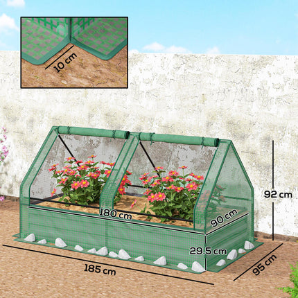 Metal Raised Garden Bed with Greenhouse Cover 185x95x92cm - Green and Dark Grey